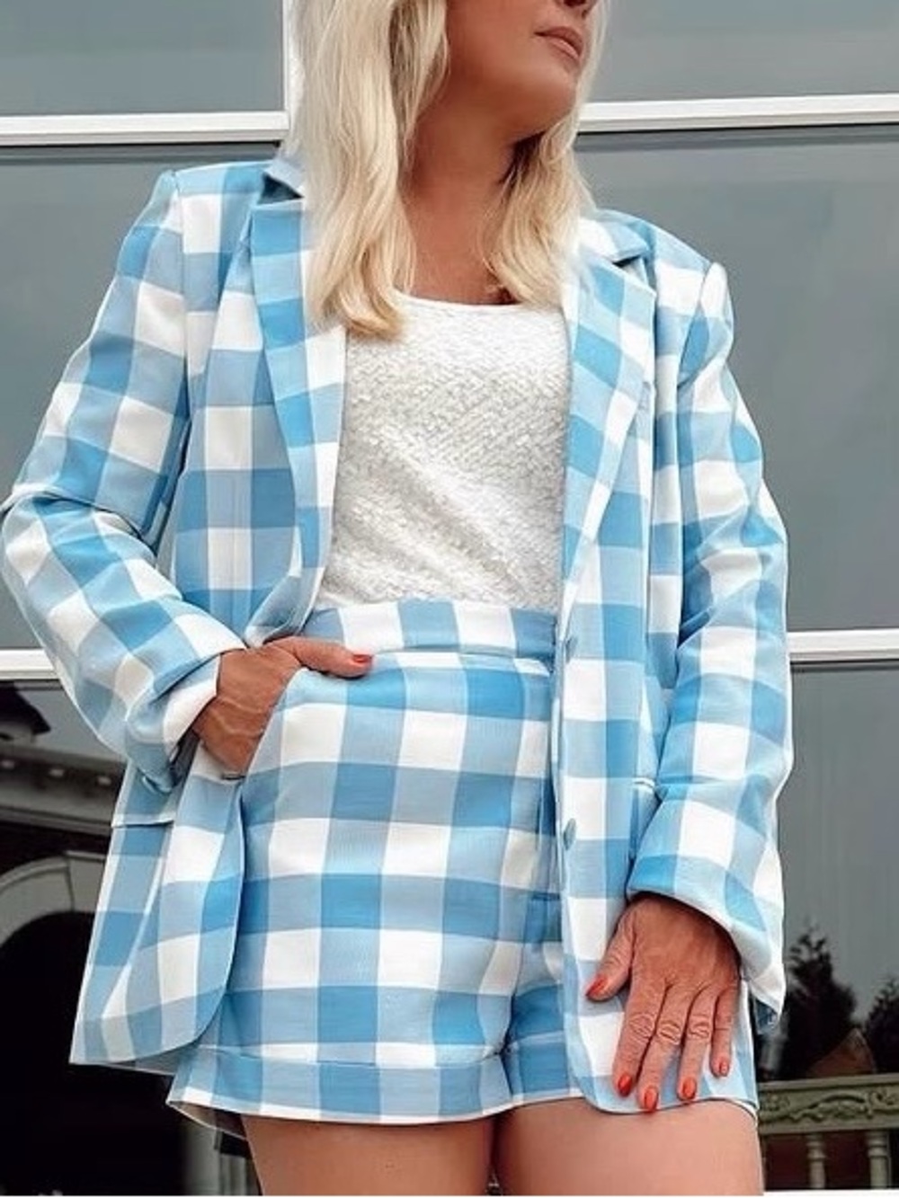 English Factory Blue & White Gingham Blazer